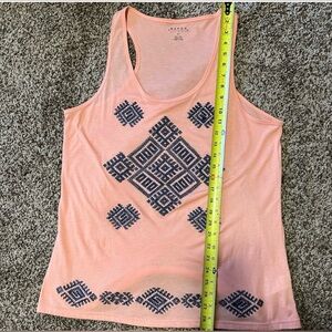 Roper peach with navy blue designs embroidered sleeveless top XL